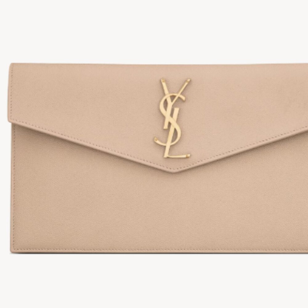 ✨ Saint Laurent Uptown Envelope Pouch – Beige Leather ✨